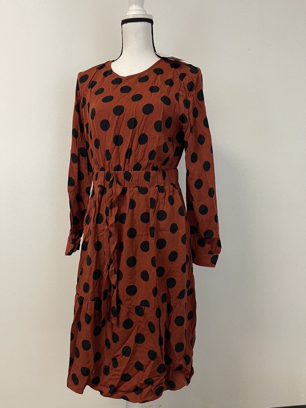 Tu A Line Dress Womens 8 Polka Dot Red Fit Flare Swing Long Sleeve N201